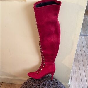 Red Suede Over the Knee Boots with High Heel
Only worn once